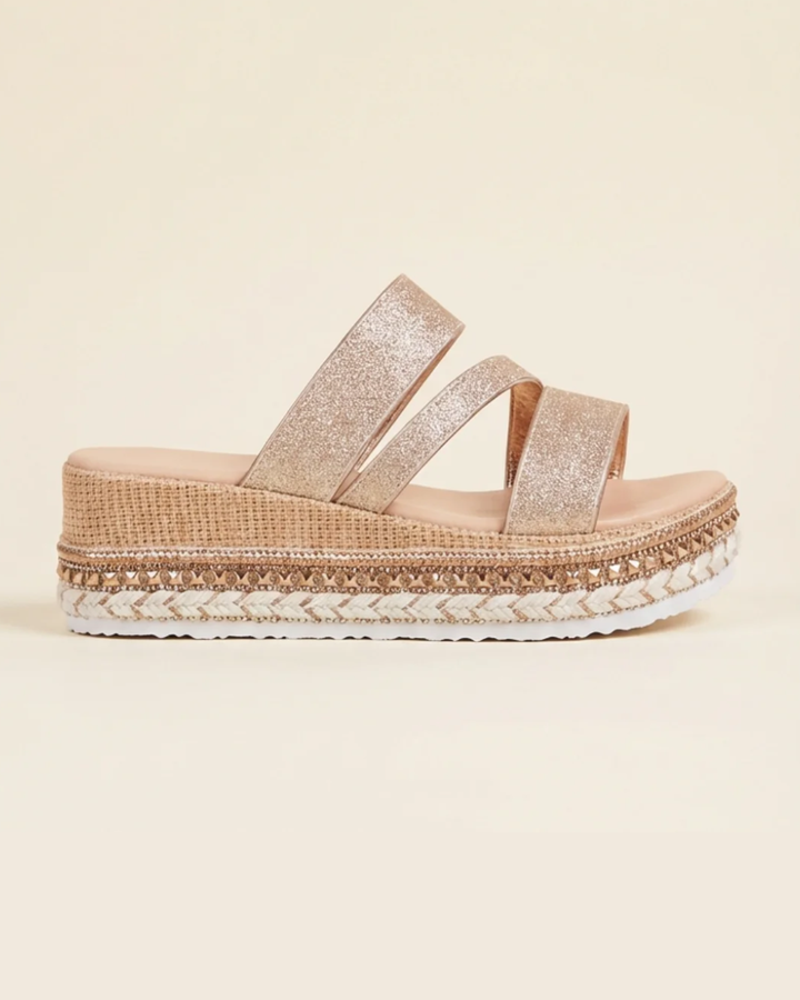 Sabela - Elegant golden wedge sandals