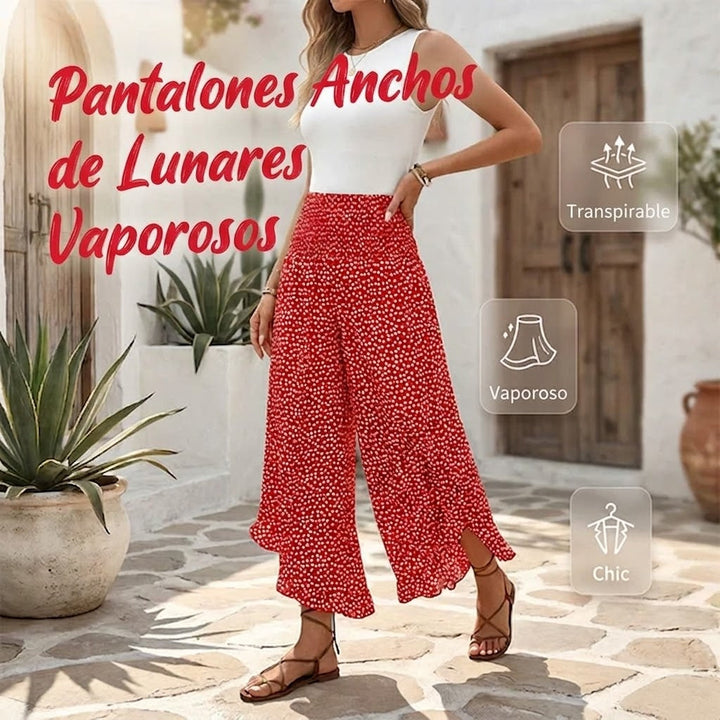Adela - Pantalón fluido de lunares con volante