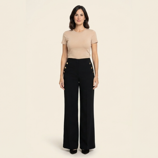 Mónica - Pantalón elástico de tiro alto y botones dorados