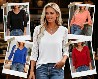 Lorena - Blusa de escote en V con mangas caladas