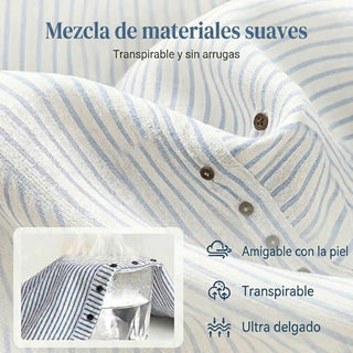Salma - Pantalón recto de rayas con botones laterales