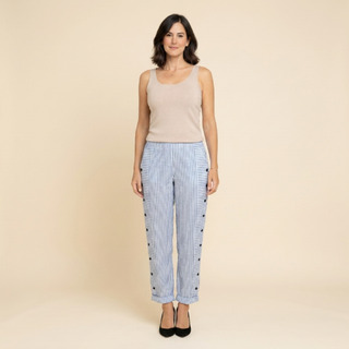 Salma - Pantalón recto de rayas con botones laterales