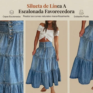 Elena - Falda vaquera con botones y estilo vintage