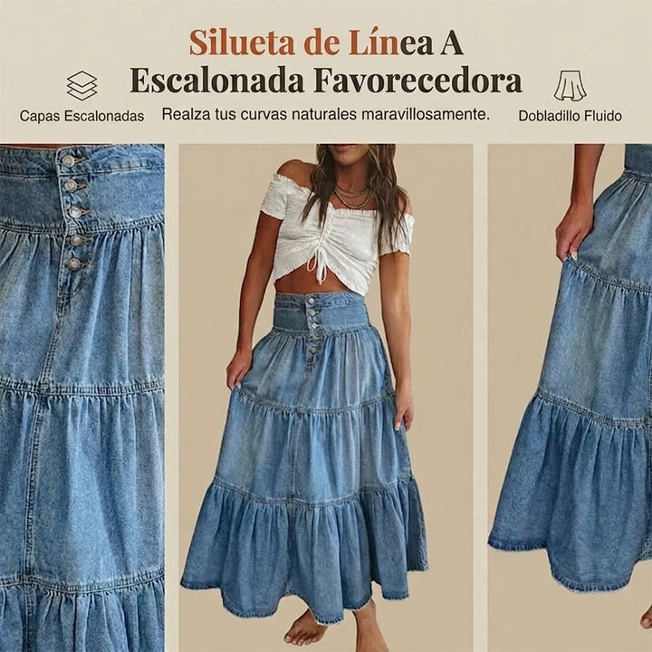 Elena - Falda vaquera con botones y estilo vintage