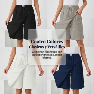 Leila - Falda pantalón casual con cintura elástica