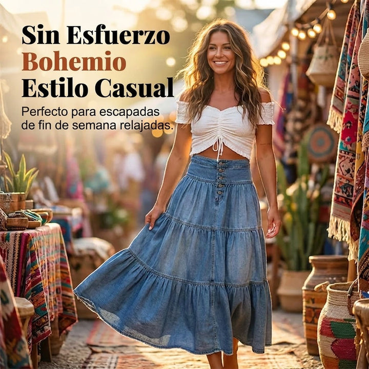 Elena - Falda vaquera con botones y estilo vintage
