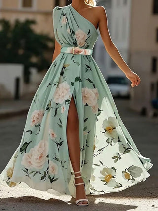 Aurora - Vestido largo floral de un solo hombro