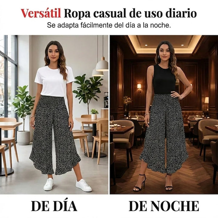 Adela - Pantalón fluido de lunares con volante