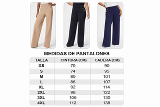 Mónica - Pantalón elástico de tiro alto y botones dorados