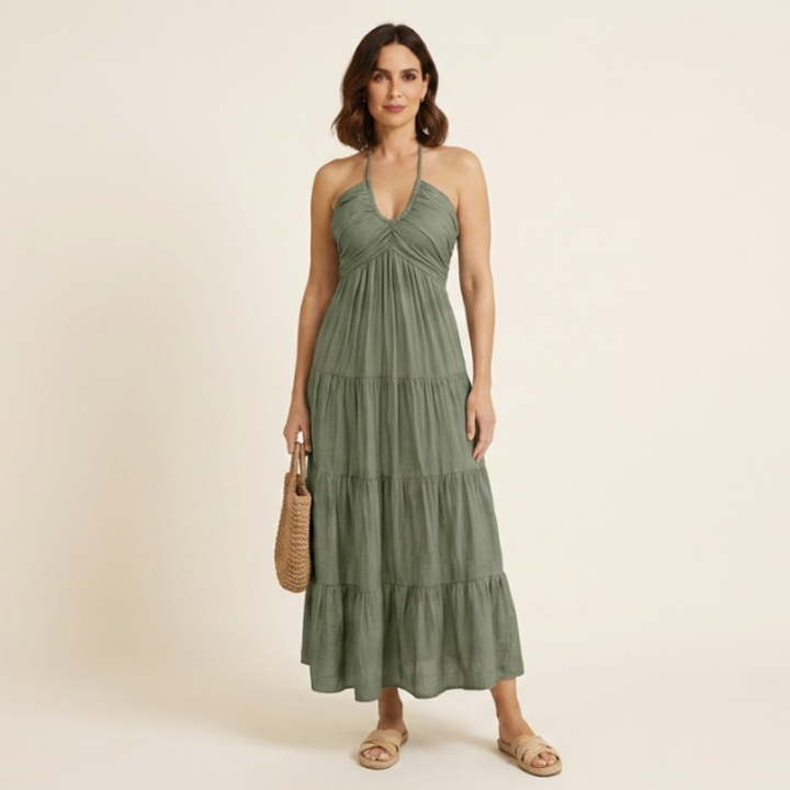 Julia - Vestido largo con cuello halter y espalda descubierta