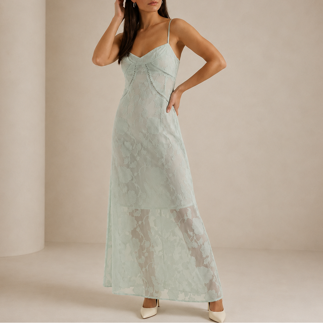 Vestido Maxi de Encaje Floral Mujer - Bodas y Eventos