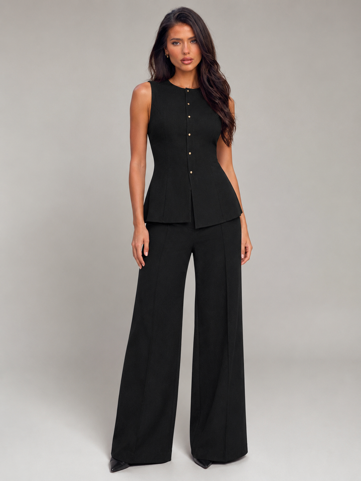 Conjunto de Chaleco y Pantalón Ancho Mujer - Elegante