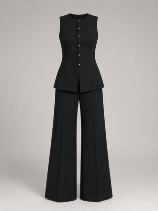 Conjunto de Chaleco y Pantalón Ancho Mujer - Elegante