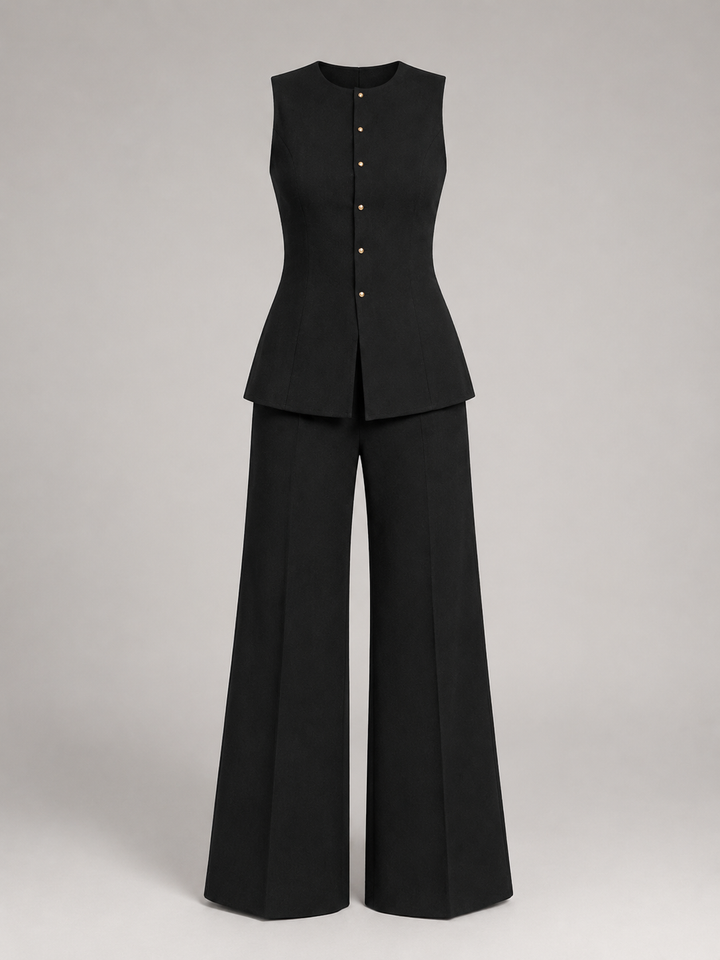 Conjunto de Chaleco y Pantalón Ancho Mujer - Elegante
