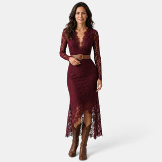 Vestido Invitada de Boda Midi Boho Manga Larga con Abertura