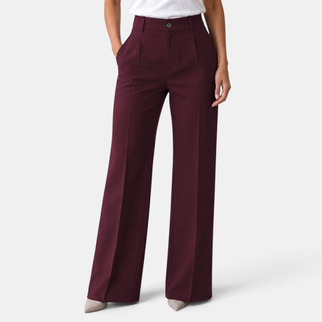 Pantalón de Vestir para Mujer de Tiro Alto y Corte Recto con Pinzas y Bolsillos