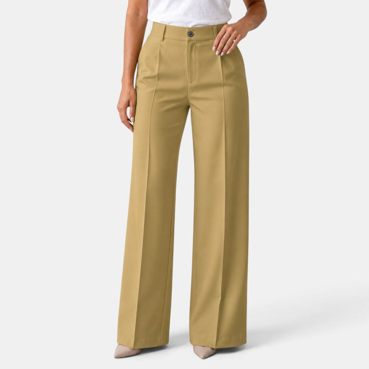 Pantalón de Vestir para Mujer de Tiro Alto y Corte Recto con Pinzas y Bolsillos