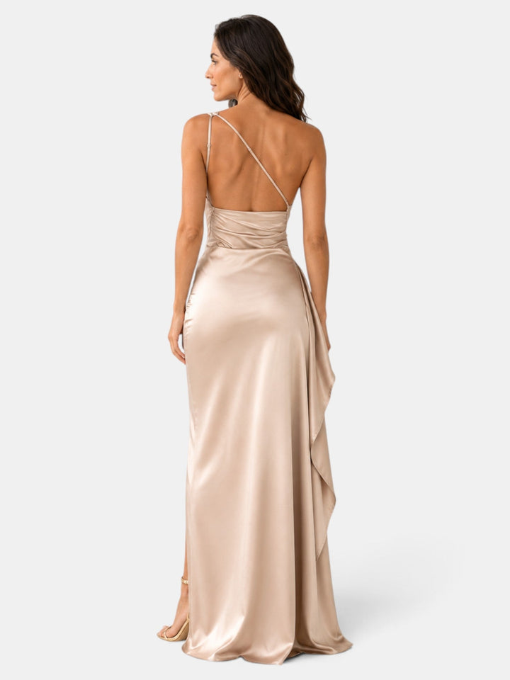 Vestido Satinado Mujer Un Hombro