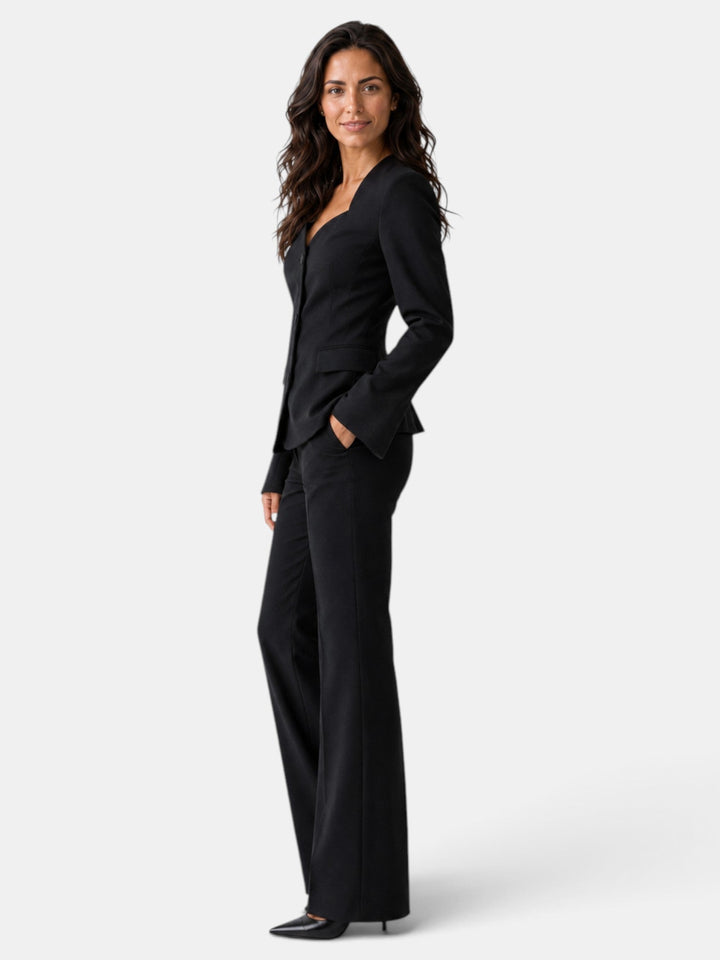 Traje Mujer Elegante Negro Pantalón Recto