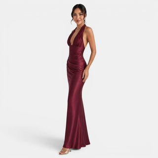 Vestido Satén Fiesta Largo Mujer