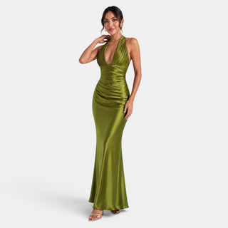 Vestido Satén Fiesta Largo Mujer