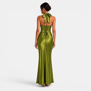 Vestido Satén Fiesta Largo Mujer