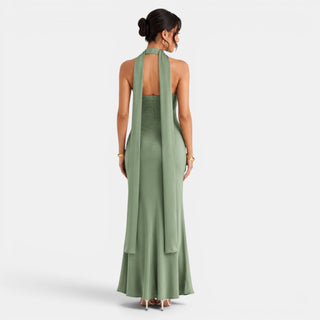 Vestido Largo Satén Encaje Mujer