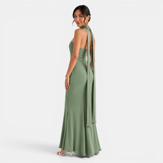 Vestido Largo Satén Encaje Mujer