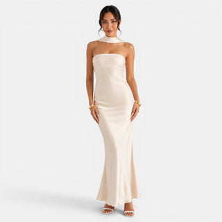 Vestido Largo Satén Encaje Mujer