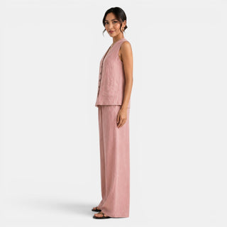 Conjunto Mujer Lino Chaleco Pantalón