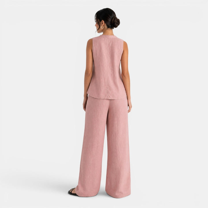 Conjunto Mujer Lino Chaleco Pantalón