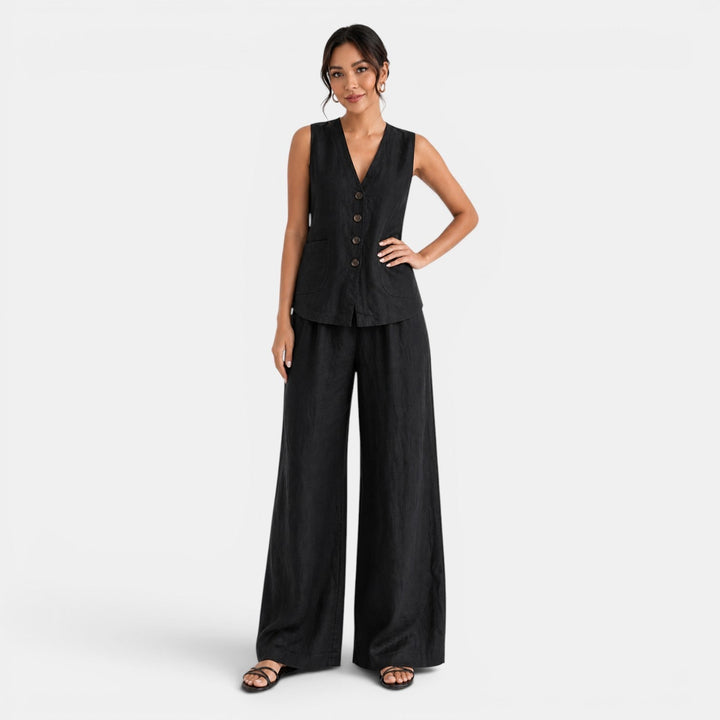 Conjunto Mujer Lino Chaleco Pantalón