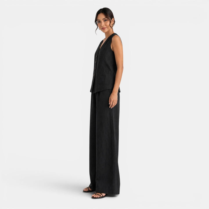 Conjunto Mujer Lino Chaleco Pantalón
