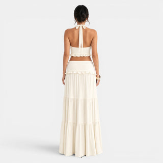 Conjunto Halter con Falda Larga Volantes