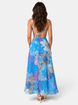 Vestido Largo de Fiesta Azul Floral