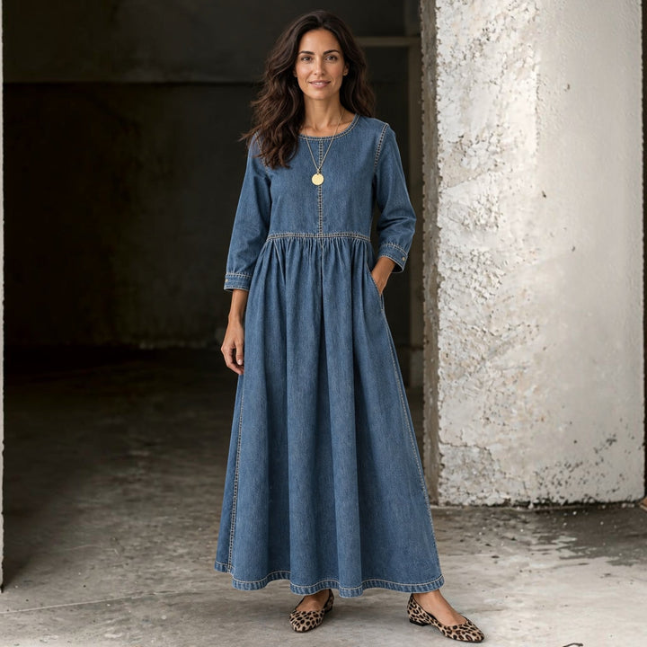 Largo Vestido Vaquero Mujer Manga Larga