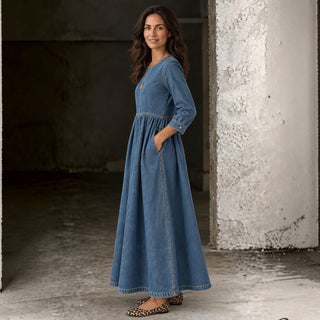 Largo Vestido Vaquero Mujer Manga Larga