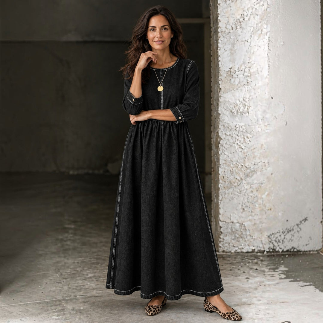 Largo Vestido Vaquero Mujer Manga Larga