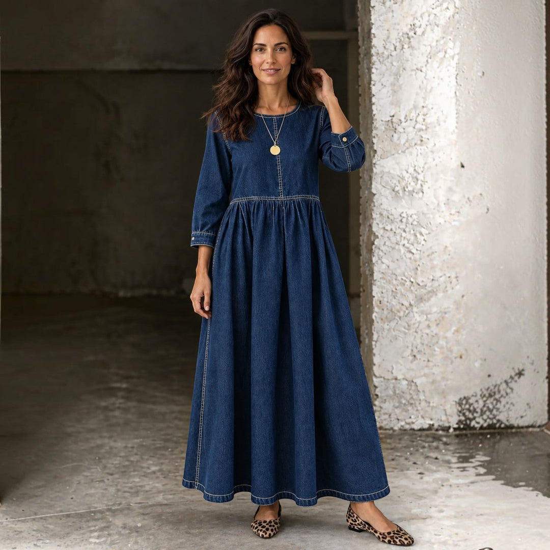 Largo Vestido Vaquero Mujer Manga Larga