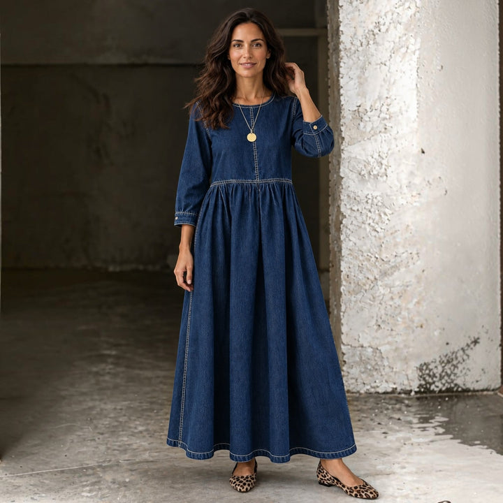 Largo Vestido Vaquero Mujer Manga Larga