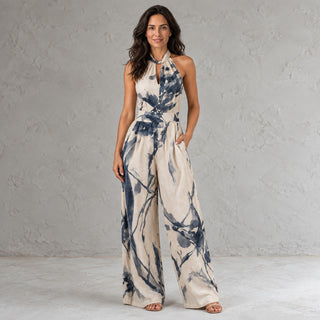 Mono Mujer Beige Pierna Ancha Halter