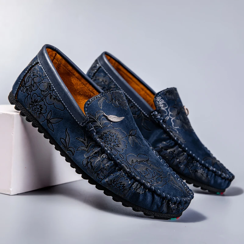 Mocasines florales de piel