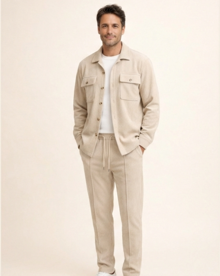 Iván – Conjunto de chaqueta abotonada y pantalón waffle
