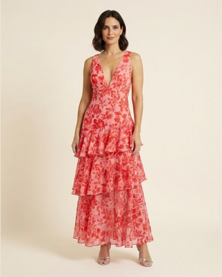 Maya - Vestido largo floral con volantes