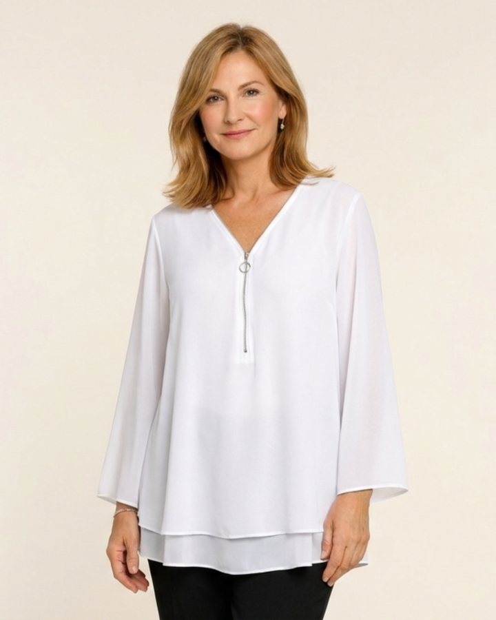 Olivia – Blusa de gasa con doble cremallera