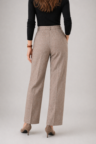 Pantalón de Lana con Pliegues y Cintura Alta para Mujer