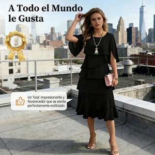 Raquel - Elegante vestido con mangas con volantes en capas