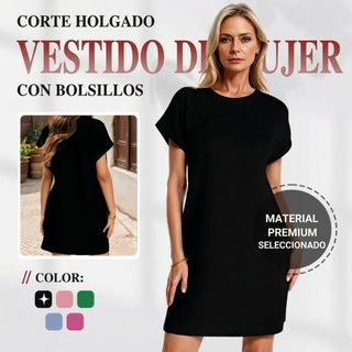 Lidia - Vestido de mujer de corte holgado con bolsillos