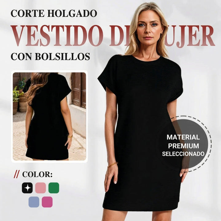 Lidia - Vestido de mujer de corte holgado con bolsillos