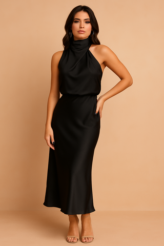 Vestido Largo de Satén Drapeado para Mujer – Elegante para Bodas y Fiestas